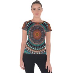 Ornament Circle Picture Colorful Short Sleeve Sports Top  by Pakrebo