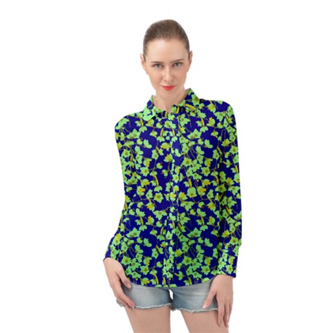 Indigo Green Flora Long Sleeve Chiffon Shirt by 1dsign