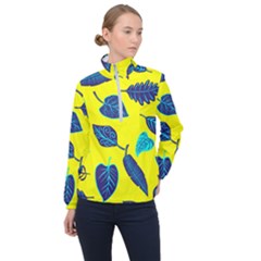 Leaves On A Yellow Background                                  Women Half Zip Windbreaker