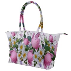 Flowers Roses Pink White Blooms Canvas Shoulder Bag by Simbadda