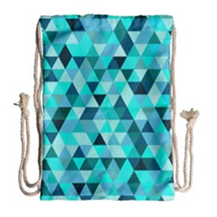 Teal Triangles Pattern Drawstring Bag (large) by LoolyElzayat