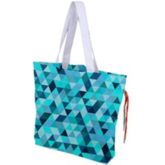 Teal Triangles Pattern Drawstring Tote Bag by LoolyElzayat