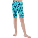 Teal Triangles Pattern Kids  Mid Length Swim Shorts View1