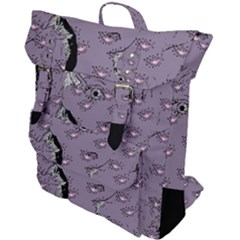 Wide Eyed Girl Grey Lilac Buckle Up Backpack by snowwhitegirl