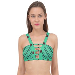 Nerdy 60s  Girl Pattern Seafoam Green Cage Up Bikini Top