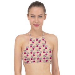 Cherries An Bats Peach Racer Front Bikini Top