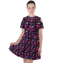 Cherries An Bats Black Short Sleeve Shoulder Cut Out Dress  by snowwhitegirl