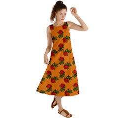 Red Roses Orange Summer Maxi Dress by snowwhitegirl