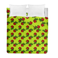 Red Roses Lime Green Duvet Cover Double Side (full/ Double Size) by snowwhitegirl