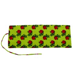 Red Roses Lime Green Roll Up Canvas Pencil Holder (s) by snowwhitegirl