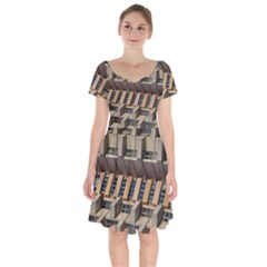 Architecture Geometry Short Sleeve Bardot Dress by Simbadda