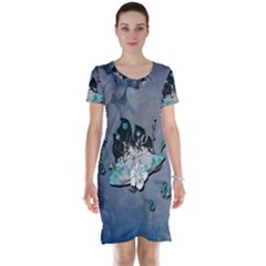 Sport, Surfboard With Flowers And Fish Short Sleeve Nightdress by FantasyWorld7