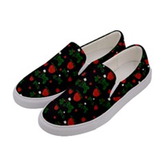 Strawberries Pattern Women s Canvas Slip Ons by bloomingvinedesign