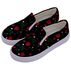 Strawberries Pattern Kids  Canvas Slip Ons by bloomingvinedesign