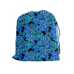 Fall Leaves Blue Drawstring Pouch (xl) by bloomingvinedesign