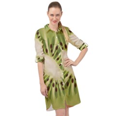 Kiwi Fruit Fresh Green Tasty Food Long Sleeve Mini Shirt Dress by Simbadda