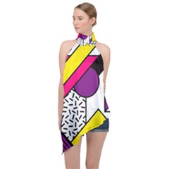 Memphis Colorful Background With Stroke Halter Asymmetric Satin Top by Vaneshart