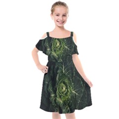 Plant Leaf Flower Green Produce Vegetable Botany Flora Cabbage Macro Photography Flowering Plant Kids  Cut Out Shoulders Chiffon Dress by Vaneshart