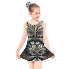 Roots Abstract Sectors Layers Colors Kids  Skater Dress Swimsuit by Vaneshart