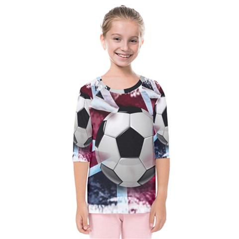 Soccer Ball With Great Britain Flag Kids  Quarter Sleeve Raglan Tee by Vaneshart