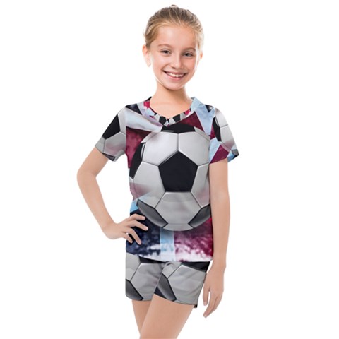 Soccer Ball With Great Britain Flag Kids  Mesh Tee And Shorts Set by Vaneshart