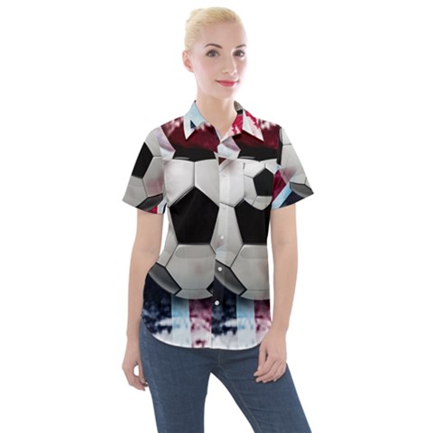 Soccer Ball With Great Britain Flag Women s Short Sleeve Pocket Shirt by Vaneshart