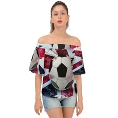 Soccer Ball With Great Britain Flag Off Shoulder Short Sleeve Top by Vaneshart