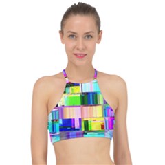 Glitch Art Abstract Racer Front Bikini Top