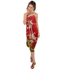 Abstract Stain Red Waist Tie Cover Up Chiffon Dress by Vaneshart