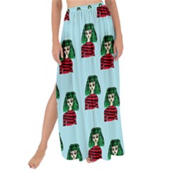 Girl With Green Hair Pattern Maxi Chiffon Tie-up Sarong