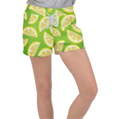 Lemon Fruit Healthy Fruits Food Women s Velour Lounge Shorts by Wegoenart