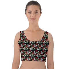 Vintage Hippie Girl Pattern Black Velvet Crop Top by snowwhitegirl