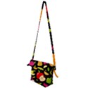 Vector Seamless Summer Fruits Pattern Black Background Folding Shoulder Bag View2