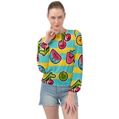 Summer Fruits Patterns Banded Bottom Chiffon Top