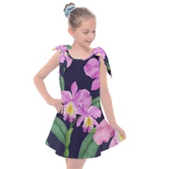 Vector Hand Drawn Orchid Flower Pattern Kids  Tie Up Tunic Dress by Sobalvarro