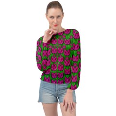 Sweet Flower Cats  In Nature Style Banded Bottom Chiffon Top