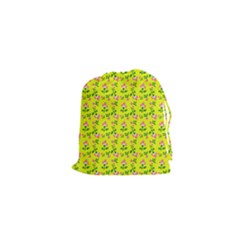 Carnation Pattern Yellow Drawstring Pouch (xs) by snowwhitegirl