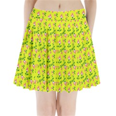 Carnation Pattern Yellow Pleated Mini Skirt by snowwhitegirl