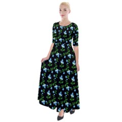 Carnation Pattern Black Half Sleeves Maxi Dress by snowwhitegirl