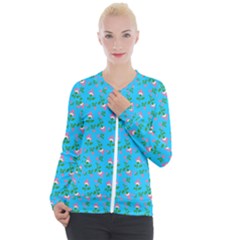 Carnation Pattern Blue Casual Zip Up Jacket by snowwhitegirl