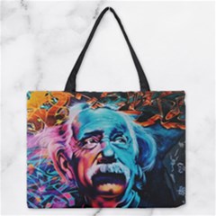 Albert Einstein Retro Wall Graffiti Blue Pink Orange Modern Urban Art Grunge Zipper Medium Tote Bag by genx