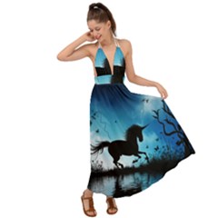 Wonderful Unicorn Silhouette In The Night Backless Maxi Beach Dress by FantasyWorld7