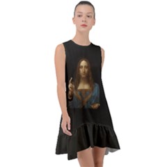 Salvator Mundi Leonardo Davindi 1500 Jesus Christ Savior Of The World Original Paint Most Expensive In The World Frill Swing Dress by snek