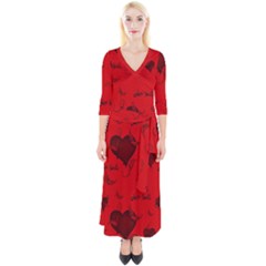 Wonderful Pattern Of Hearts Quarter Sleeve Wrap Maxi Dress by FantasyWorld7