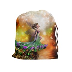 Cute Flying Fairy In The Night Drawstring Pouch (xl) by FantasyWorld7