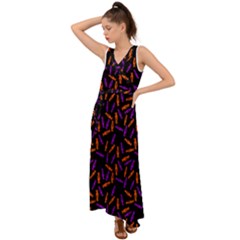 Halloween Candy On Black V-neck Chiffon Maxi Dress by bloomingvinedesign