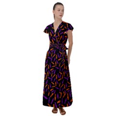 Halloween Candy On Black Flutter Sleeve Maxi Dress by bloomingvinedesign