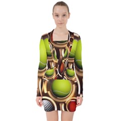 Sport Ball Tennis Golf Football V-neck Bodycon Long Sleeve Dress by HermanTelo