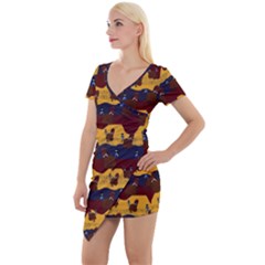 Turkey Pattern Short Sleeve Asymmetric Mini Dress by bloomingvinedesign