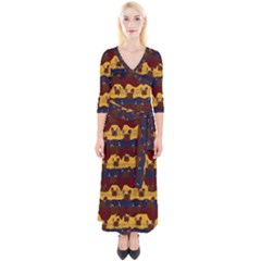 Turkey Pattern Quarter Sleeve Wrap Maxi Dress by bloomingvinedesign